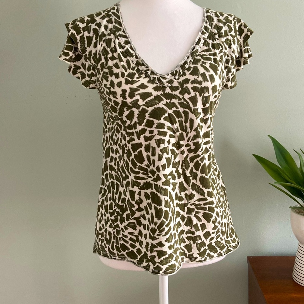 Maeve Anthropologie Catie Ruffled Sleeve Tee EUC Size Small